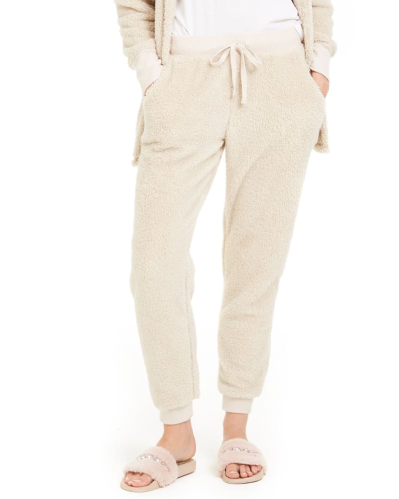 Front of a model wearing a size L Hippie Rose Juniors' h Jogger Pants Beige Large in Beige by Hippie Rose. | dia_product_style_image_id:305490